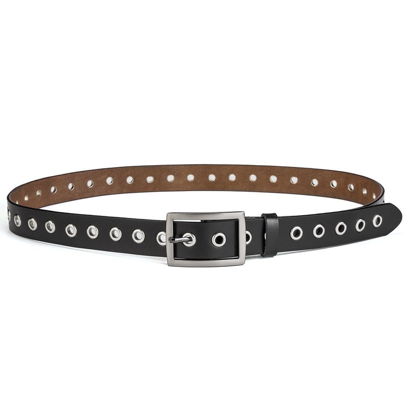 McFanBe Leather Belt for Women Girls Waist Belt Alloy Buckle 1.1 Inches Width Adjustable (B:Black, S(Fit waist size 30"-33")) - Image 4